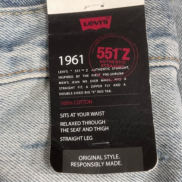Levis 551 Z Straight Stretch Light Wash Denim Jeans Torn Distressed - Picture 3 of 11
